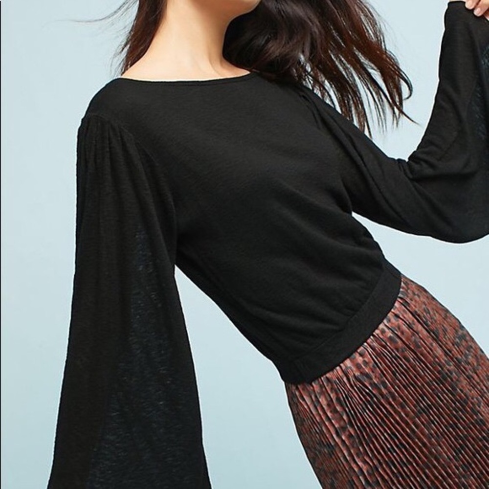 Three Dots Luxe Slub Bell Sleeve Top in Black - Size S